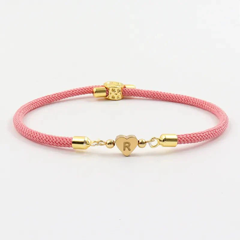 Adjustable Heart Initial Bracelet