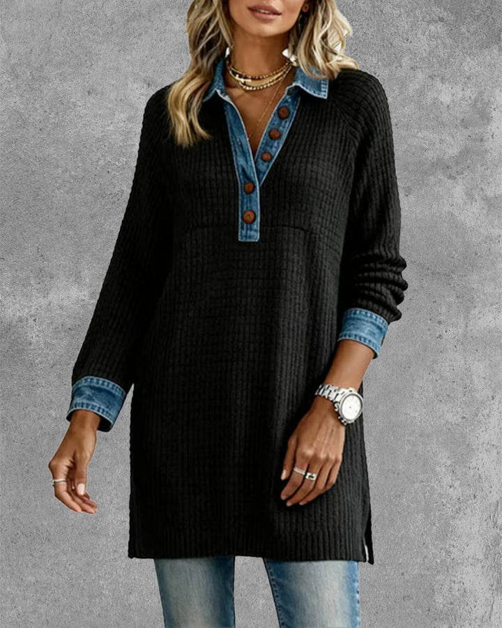 Adriana | Top with Collar and Contrast Color Insert