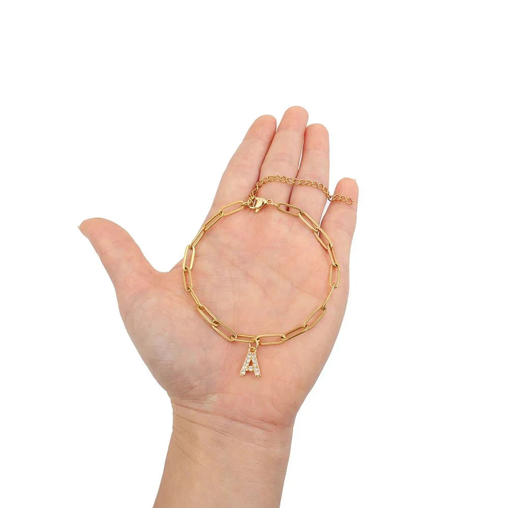 Dainty Initial Paperclip Bracelet