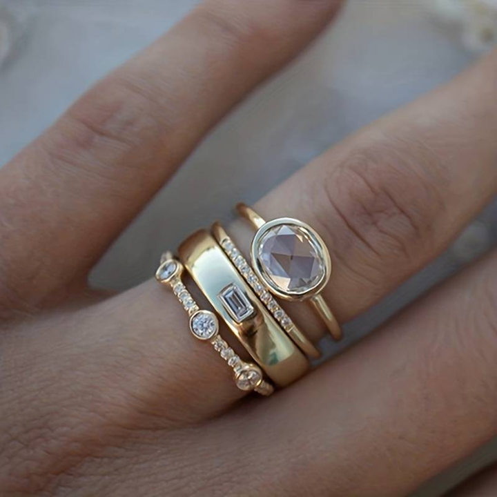 Vintage Gold &amp; Crystal Ring Set