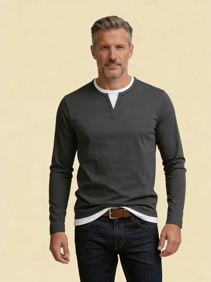 Giovanni | Layered V-Notch Long Sleeve Shirt