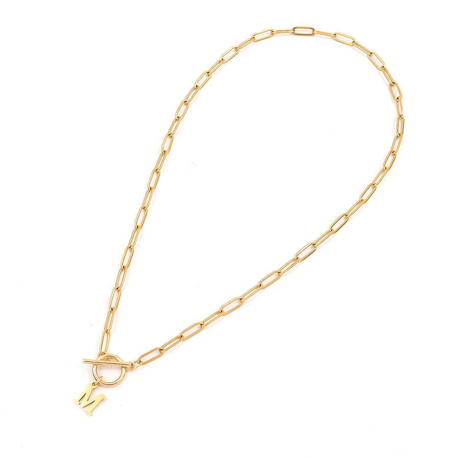 Initial Circle Lock Paperclip Necklace